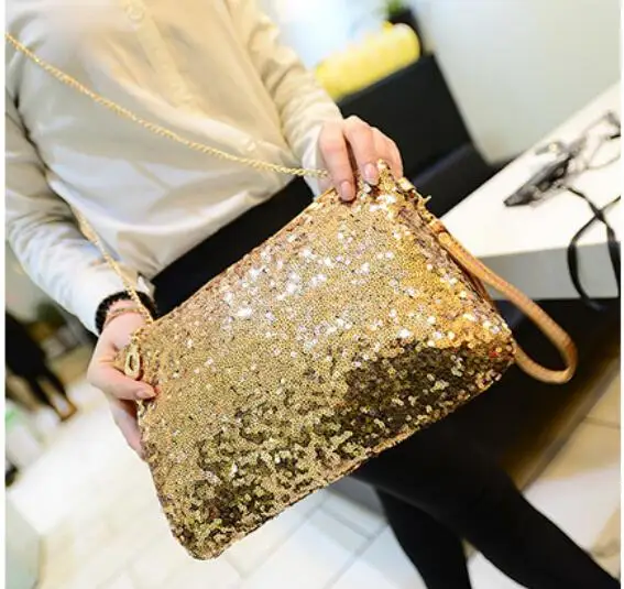 5pcs/lot New   sequins envelope bags fashion chain shoulder bags  bags women pu leather handbags Sequins