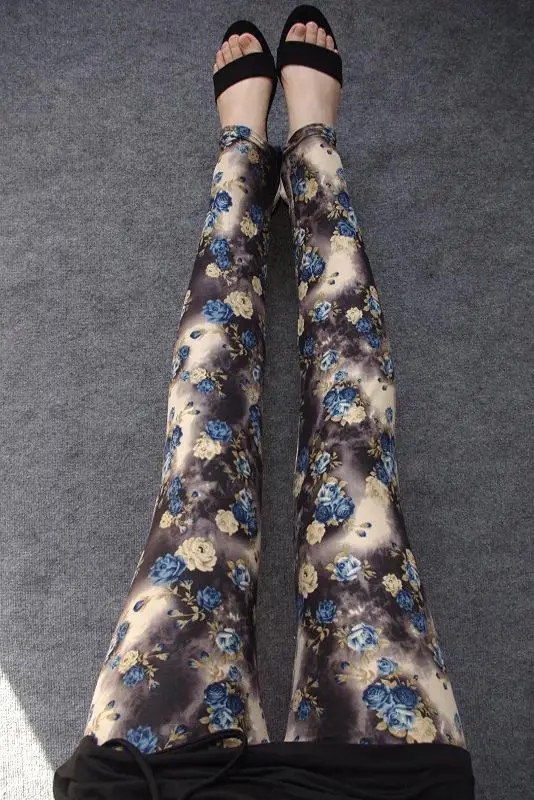 Flower Printed Leggings Sexy Women Lady Slim High Elastic Cotton Pants Multiple - Цвет: 6