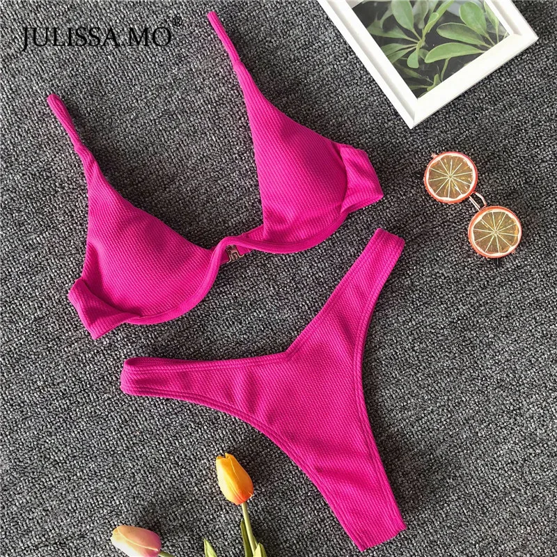 JULISSA MO Summer Sexy V Neck Bikinis Women Two Pieces Set High Waist Strap Push Up Bathing Suit 2019 Ladies Beachwear Swimsuits |