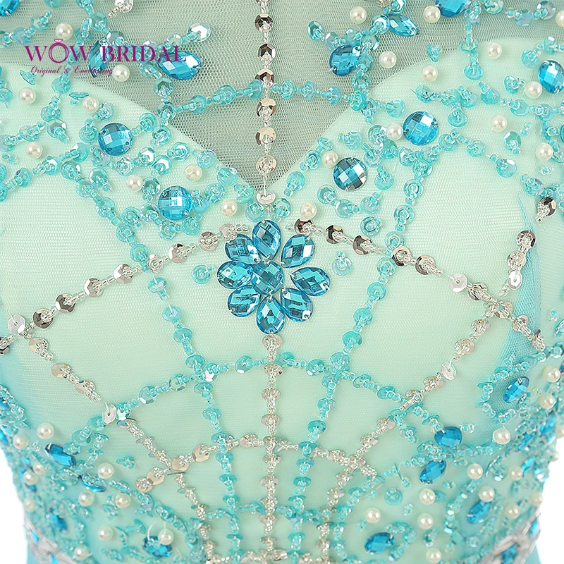 Wowbridal Изящные небесно-голубого цвета платье для выпускного вечера 2021 с лямкой на
