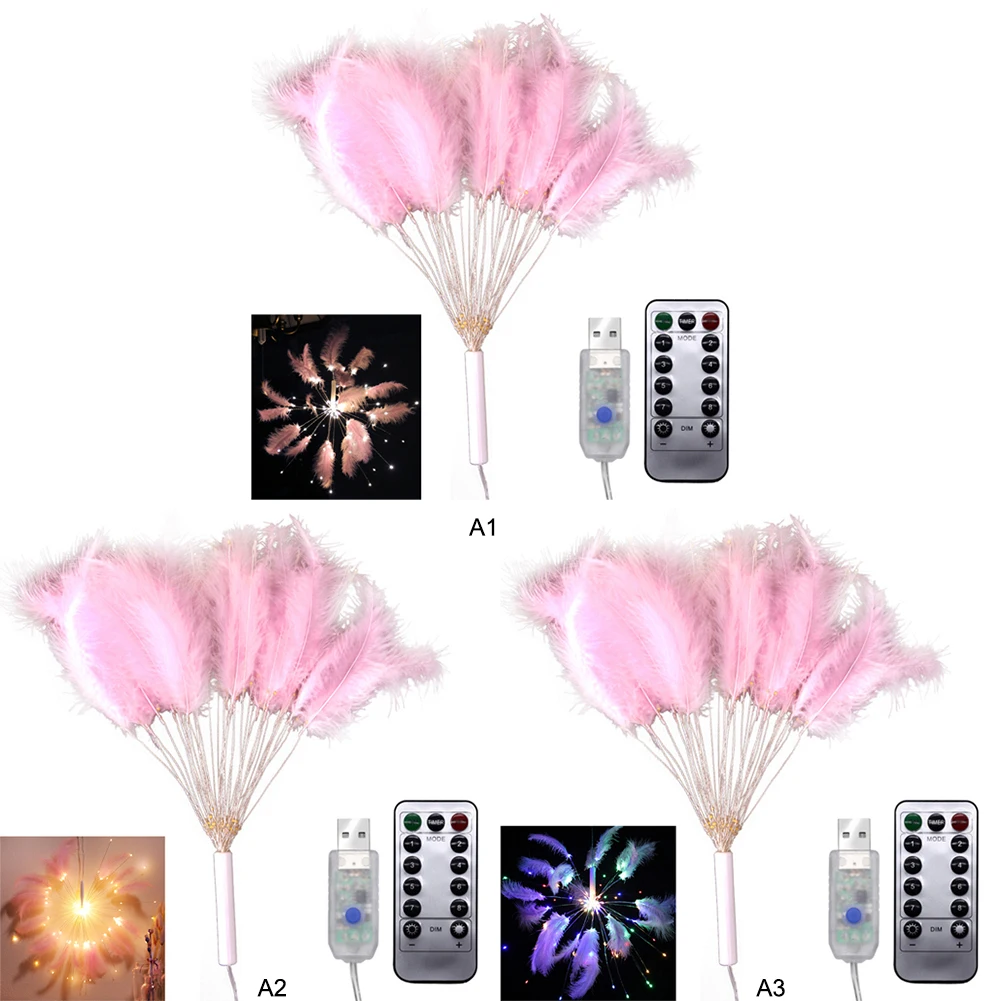 DIY Feather Fireworks LED Night Light String Remote Control USB Warm | Лампы и освещение