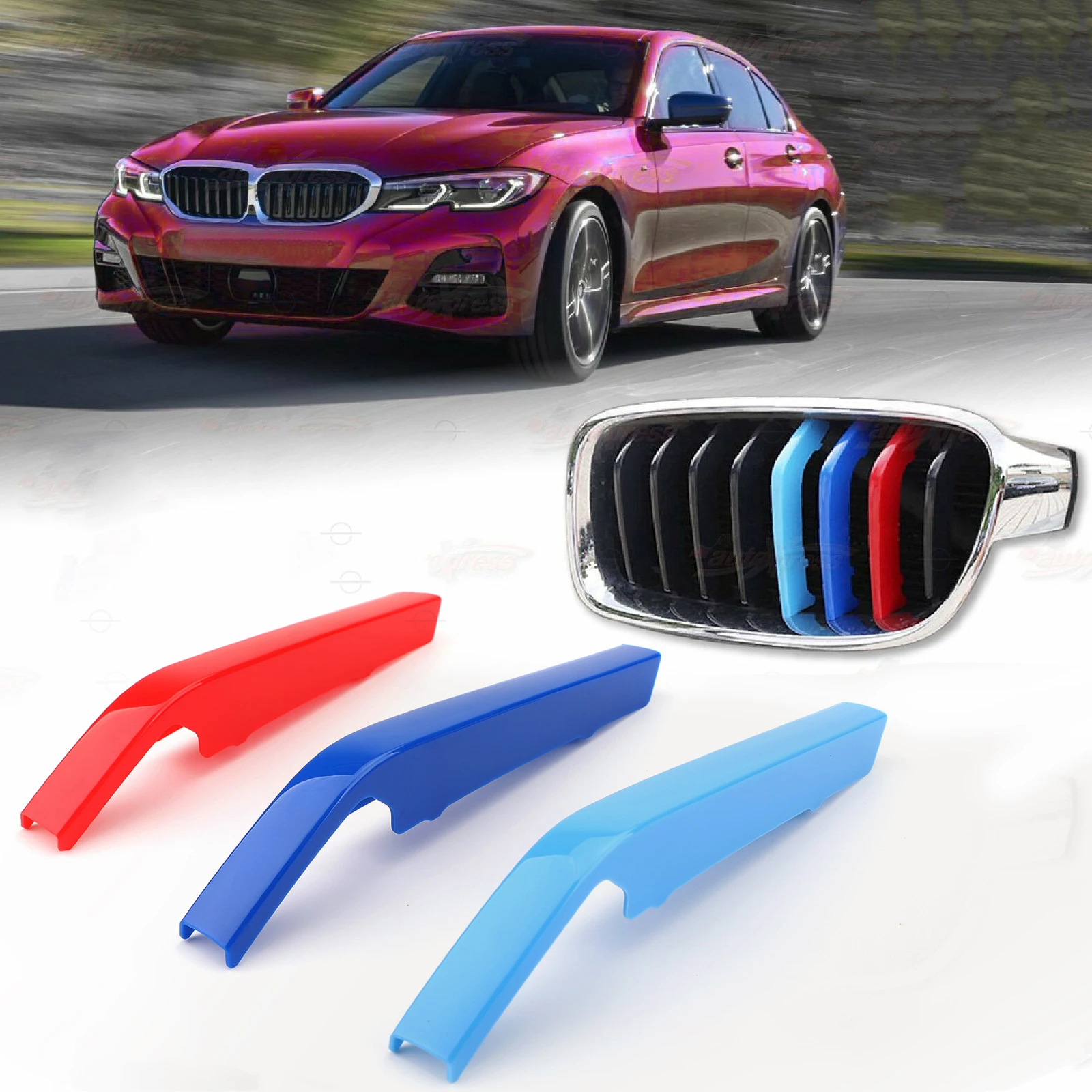Areyourshop Kidney Grille M Sport 3Colour Cover Stripe Clips For BMW 3 Series G20 2019&up Car Grille Tricolor Cover Stripe Clips