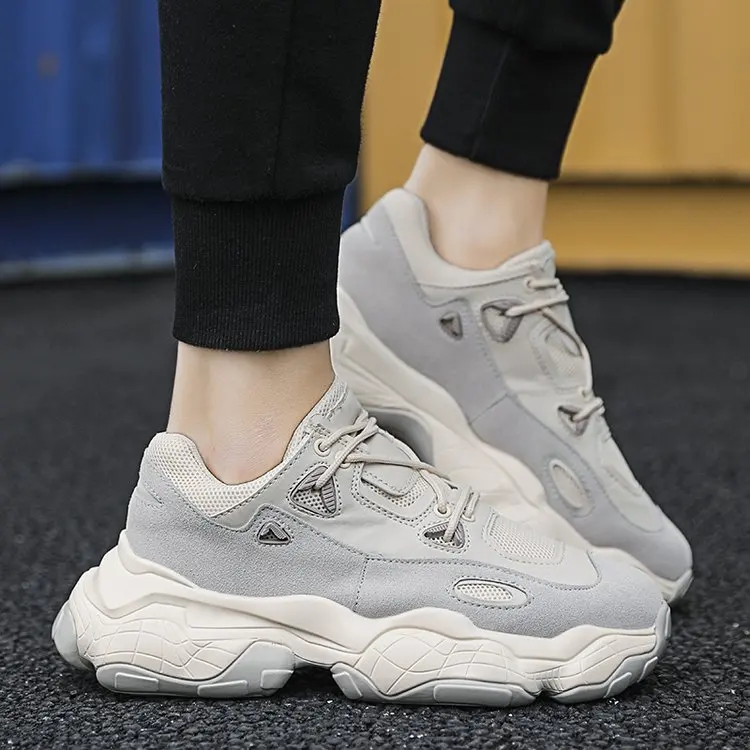 Мужские кроссовки; кроссовки на платформе; Мужская обувь; Basket Homme chaussure homme Dad; белые кроссовки на массивном каблуке; мужские вулканизированные кроссовки - Цвет: Бежевый