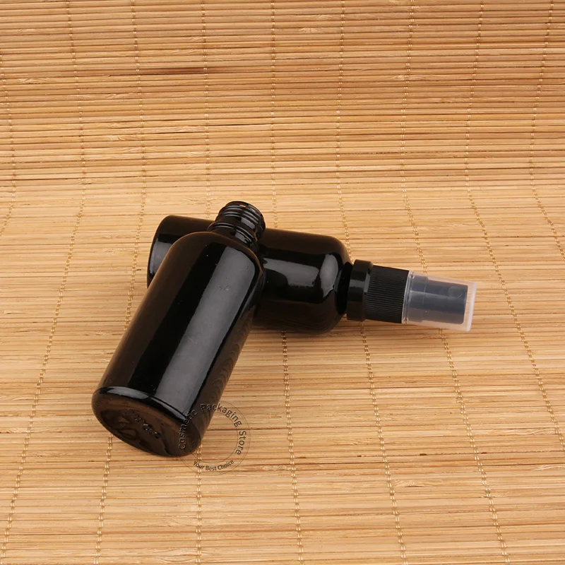 3pcs/Lot Promotion Glass 50ml Essential Oil Bottle Black Cosmetic Atomizer Lid Container Spray liquid Pot 50g Vial | Красота и