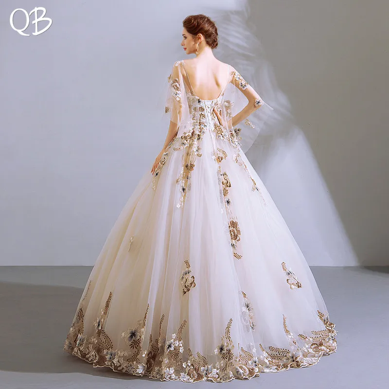 Роскошное бальное платье цвета шампанского Тюлевое кружевное свадебное с