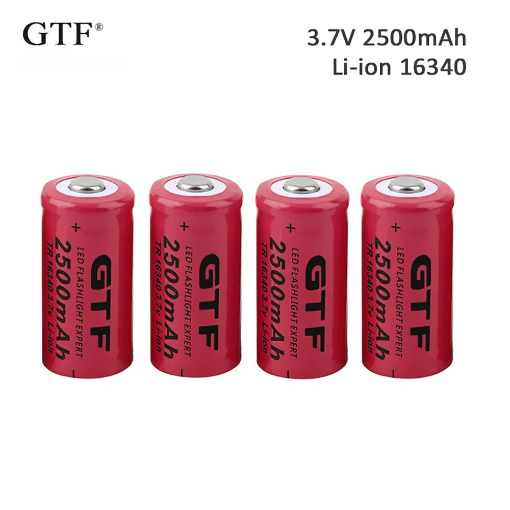 4 шт 3 7 V 2500mah 16340 Батарея Li Ion Перезаряжаемые для фонарик Портативный светодиодный