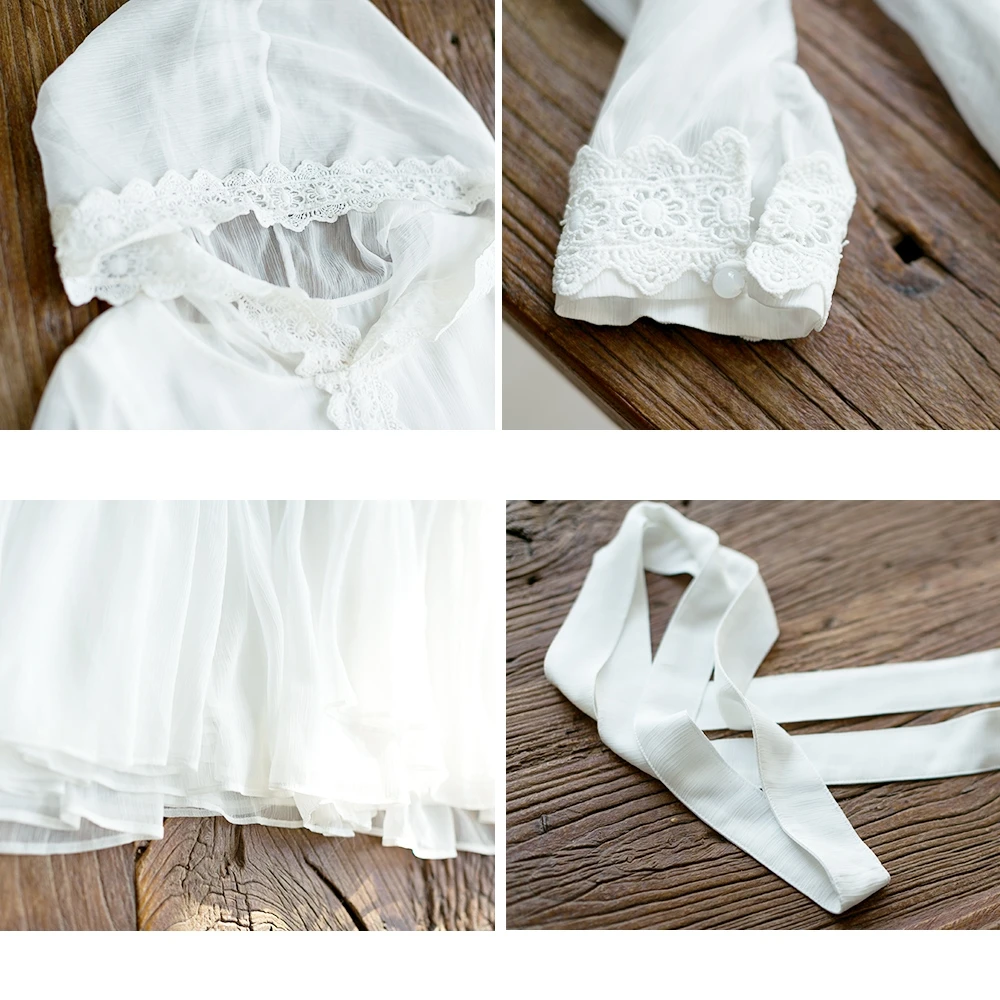 IRINAW606 original design summer 2018 women vintage 10M large bottom lace appliqued long maxi hooded chiffon dress white | Женская