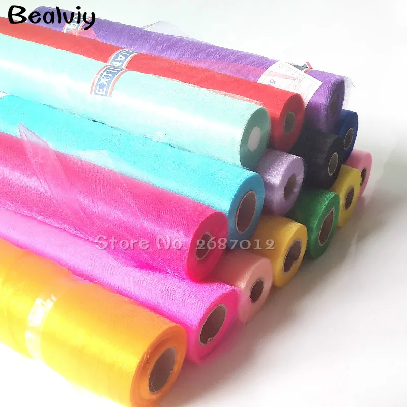 Горячая 50 м * 48 DIY отвесной органза тюль для лента с бантом стула стол бегун платье