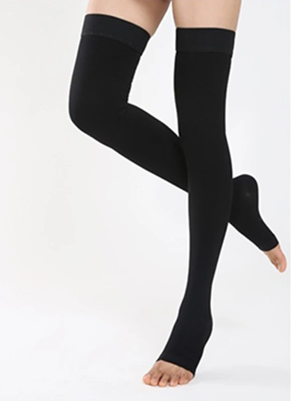 black open toe Компрессионные носки до бедра для женщин, медицинская одежда для бега, Длинные чулки, класс 2, давление 20-30 мм. Рт. Ст., варикозное расширение вен, форма носков ног - Цвет: black open toe