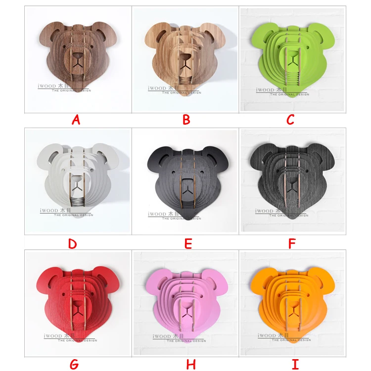 

1 Piece Wooden Teddy Bear Head Artwork Wall Hanging For Living Room Wall Decoration IW-WD006