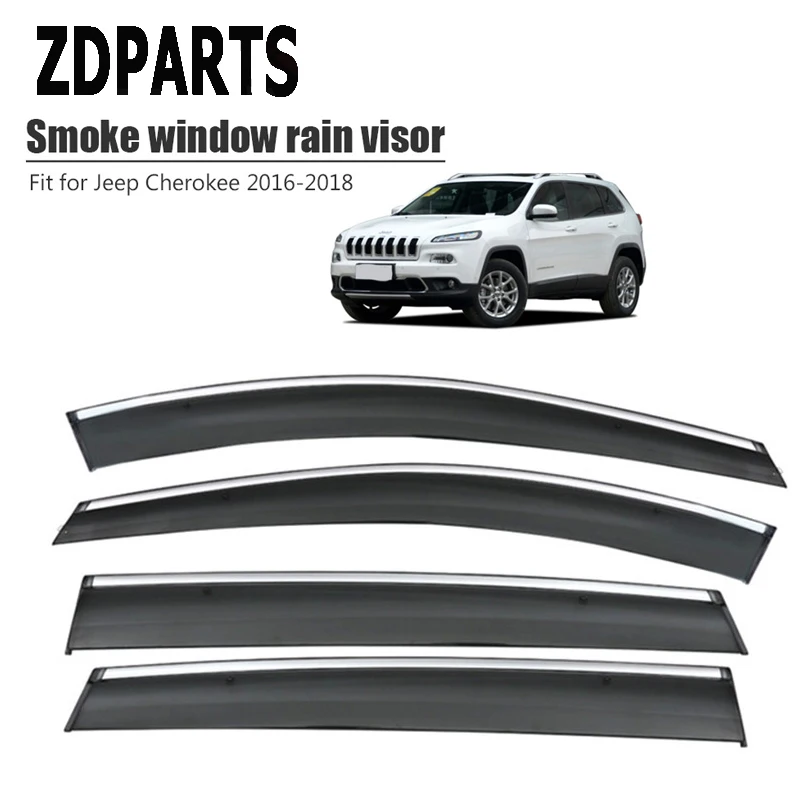 

ZDPARTS 4pcs Car Wind Deflector Sun Guard Rain Wind Vent Visor Cover Trim Accessories For Jeep Cherokee 2016 2017 2018 ABS