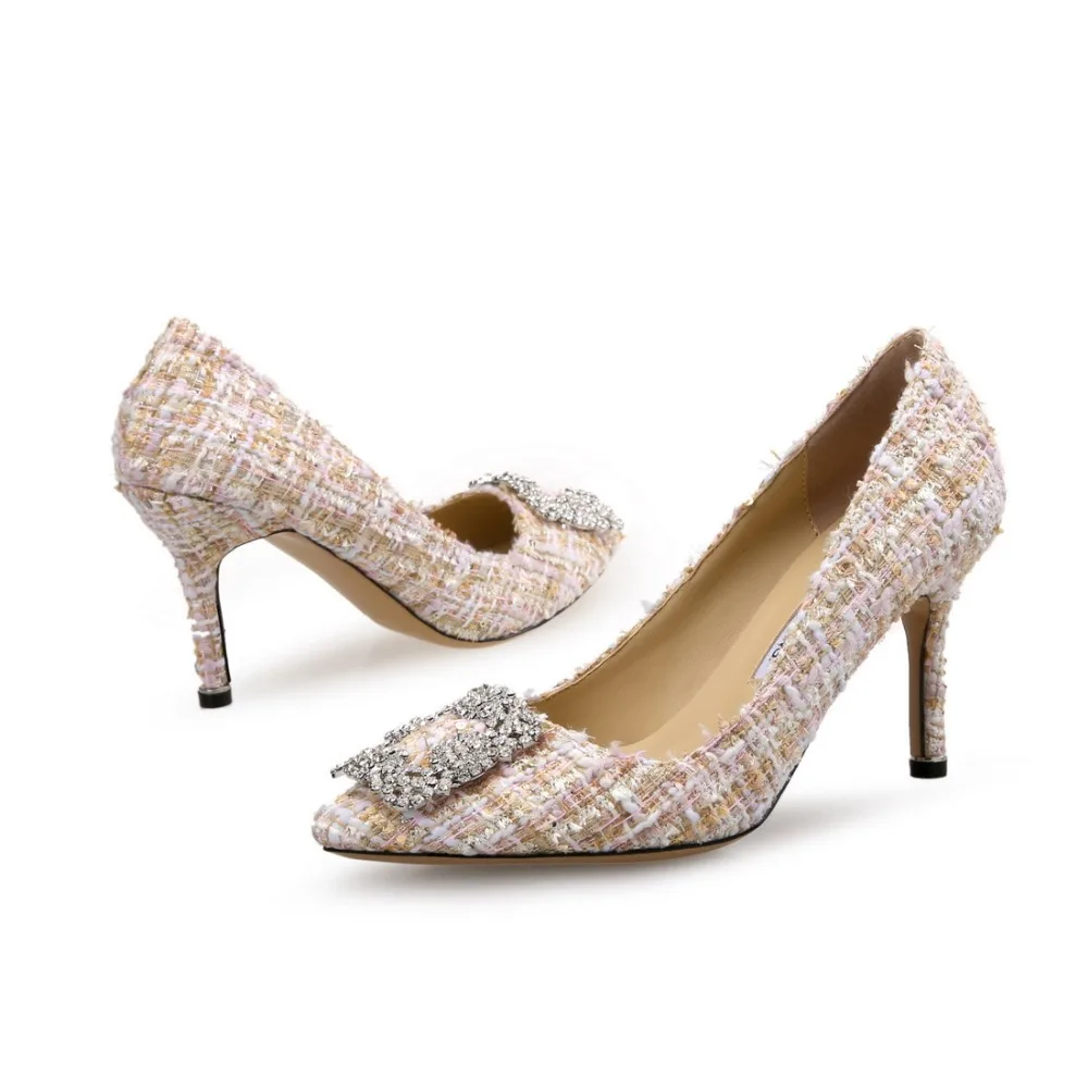 VICONE Women Crystal Elegant Tweed Rhinestone Dress Stiletto Heels V10117 | Обувь