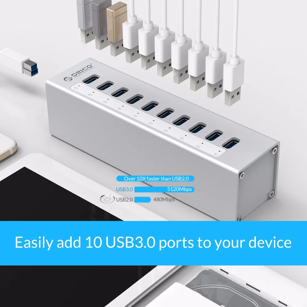 Концентратор ORICO A3H10 USB 3 0 высококачественный концентратор с адаптером питания