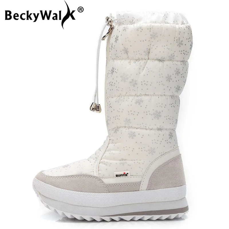 Женские высокие сапоги BeckyWalk черные белые теплые зимние на платформе с молнией