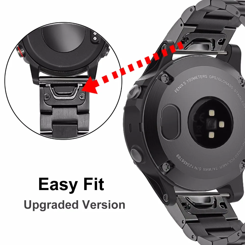 Ремешок из нержавеющей стали для наручных часов Garmin Fenix 5X/5X Plus/3/3 HR/тактикс Bravo/Quatix