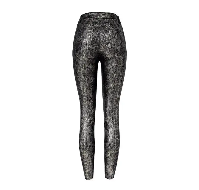 

New Women Sexy Snake Print Faux Leather Pants Female Skinny Slim High Waist Ankle-Length Pu Leather Pencil Pants Trousers D66