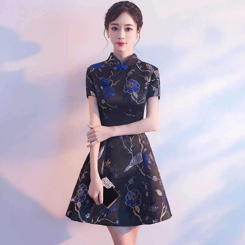 Свадебное платье женское длинное с коротким рукавом cheongsam кружевное китайское традиционное платье женское qipao для свадебной вечеринки - Цвет: color1