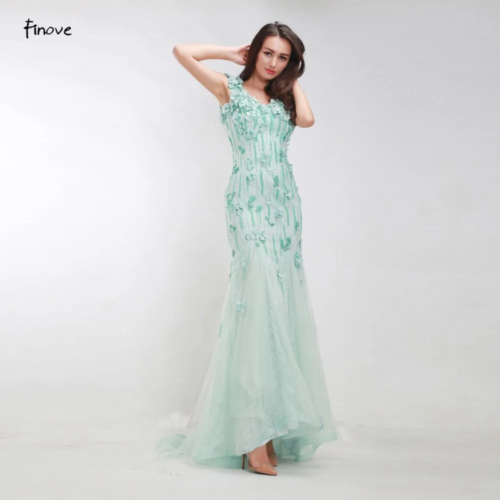 Finove Floral Appliques Beading Evening Dresses 2019 Winter-Fall New Styles Mermaid Floor-Length Long Women's for Formal | Свадьбы и