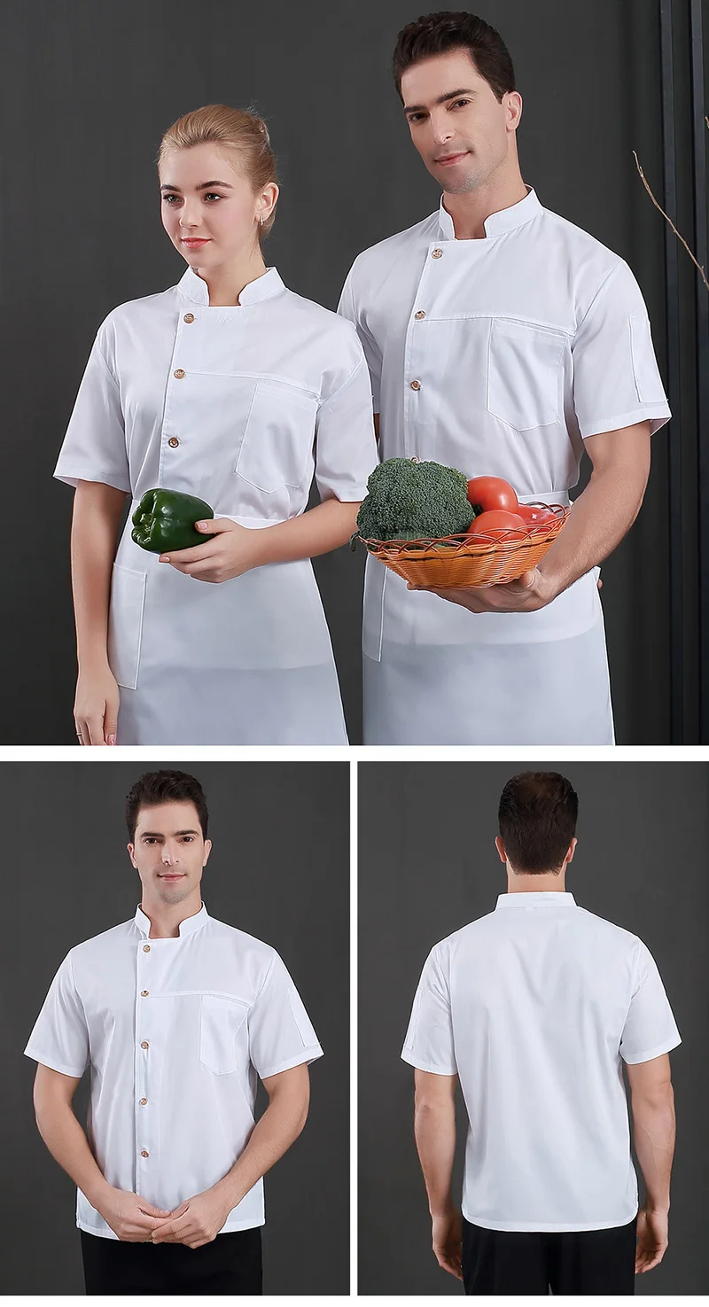 Унисекс, форма для ресторана, для хлебобулочных продуктов, с коротким рукавом, дышащая, двубортная, новая, для шеф-повара, Униформа, одежда для приготовления пищи