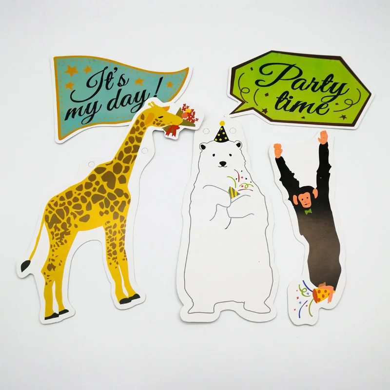 Painted paper animal banner happy birthday garland baby shower children's room decoration creative 1 Hanging | Дом и сад