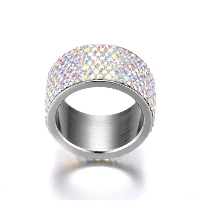 NHGBFT 12MM Wide Color zircon CZ Ring Romantic Love Jewelry Women Stainless steel ring Dropshipping | Украшения и аксессуары