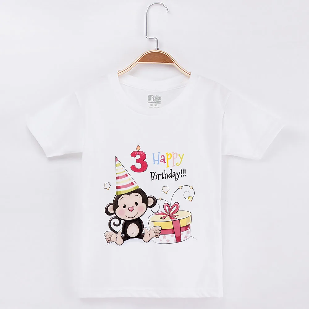 Футболка с обезьяной Kawaii одежда на день рождения для мальчиков; хлопок; комплект детской одежды с героями мультфильмов; топы для маленьких девочек; брендовые Детские рубашки - Цвет: White 3Y
