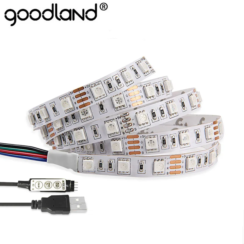 

DC5V RGB USB Cable LED Strip Light 5050SMD Christmas Flexible TV Background 3keys Mini Remote 50CM 1M 2M Neon Ribbon Tape