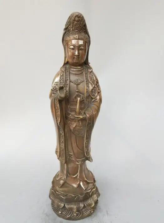 

Китайская Чистая латунь Guanyin статуя Будды Бодхисаттва 35 см