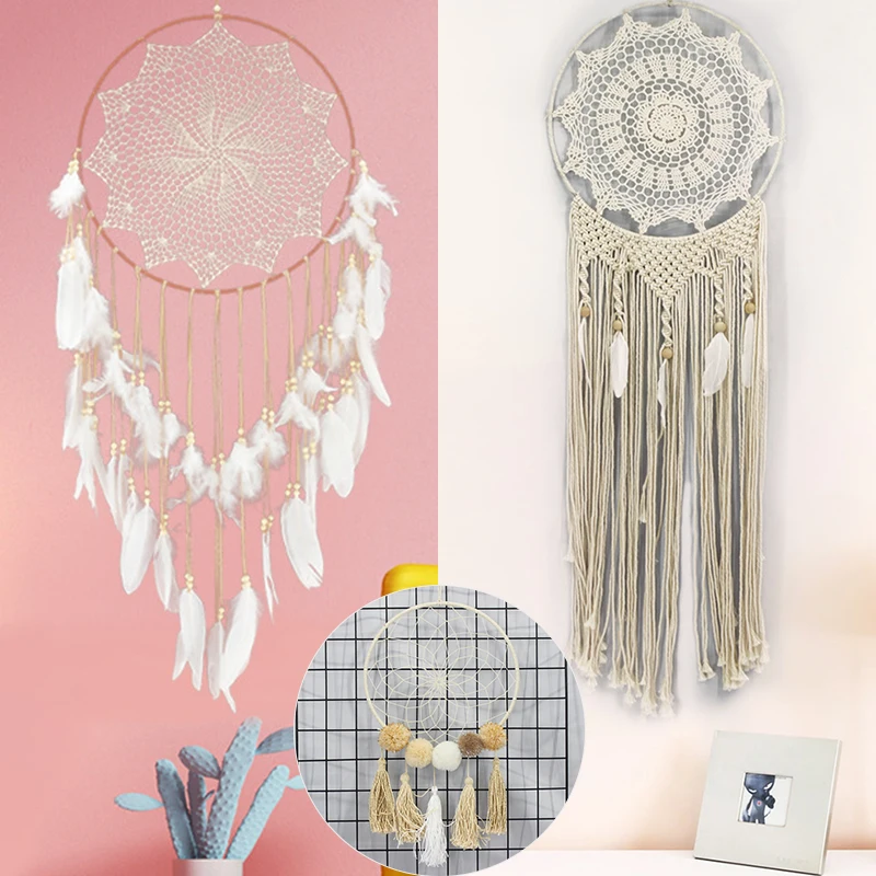 2pcs/Lot Flying Wind Chimes Dream Catcher Handmade Gifts Dreamcatcher Feather Pendant Creative Hollow Wall Hanging | Дом и сад