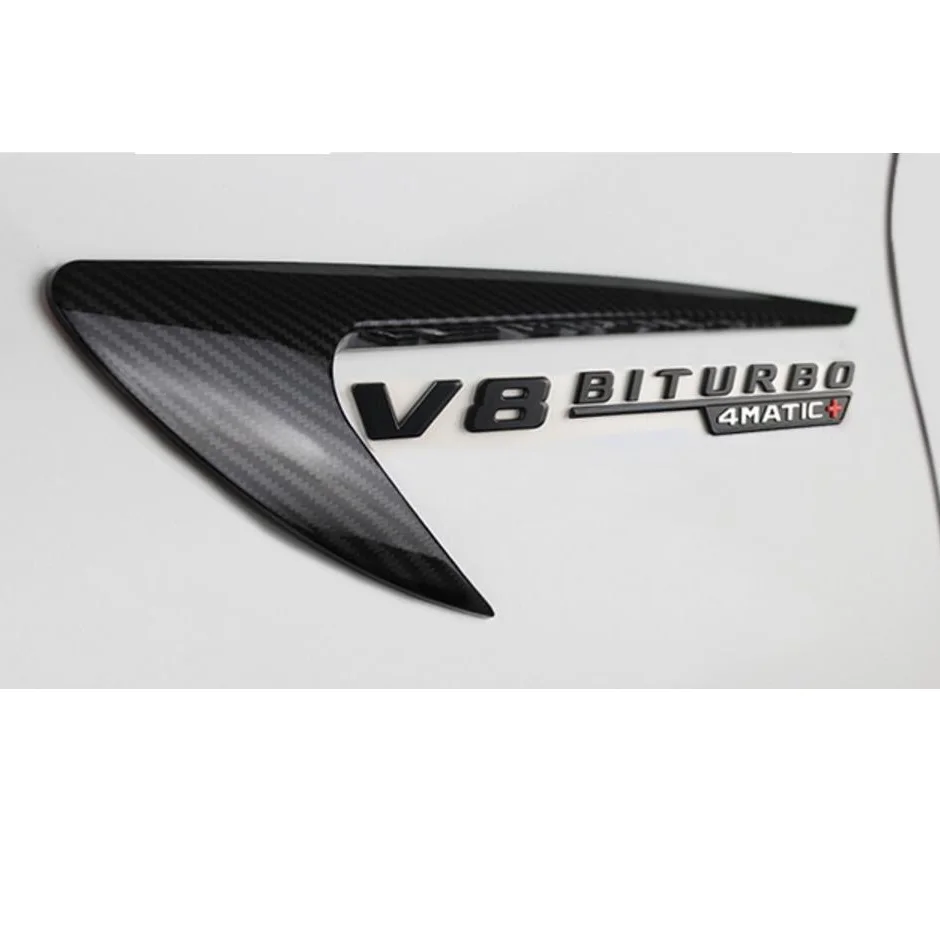 Хром Черный углеродного волокна Пневматические Ножи и V8 BITURBO 4matic+ эмблемы значки для Mercedes Benz C63s E63 S63 E63s GLC63s GLE63s AMG