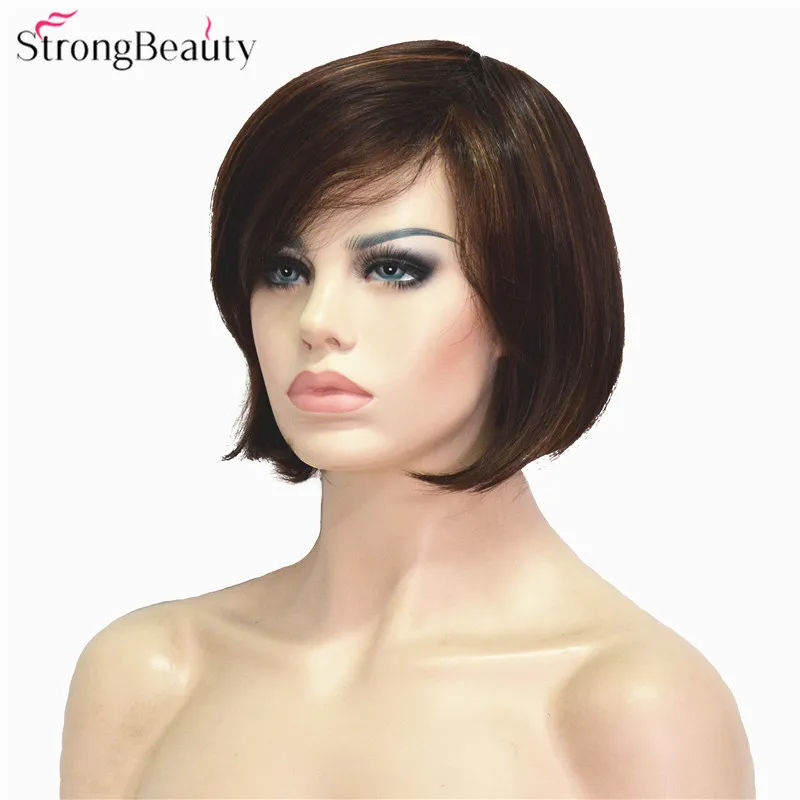StrongBeauty синтетические короткие коричневые парики для женщин монолитным термостойкие волосы