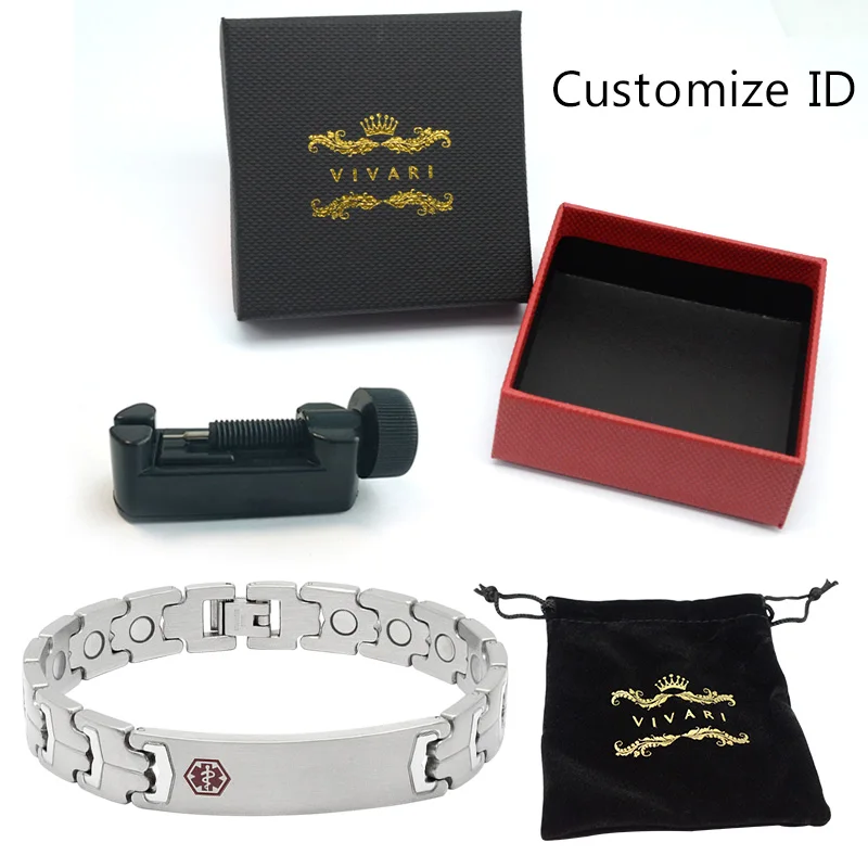 Customize ID Add box Vivari гравировка идентификатор медицинской опасности для мужчин's магнитные браслеты для здоровья способствовать циркуляции крови антистресс женщин браслеты - Окраска металла: Customize ID Add box