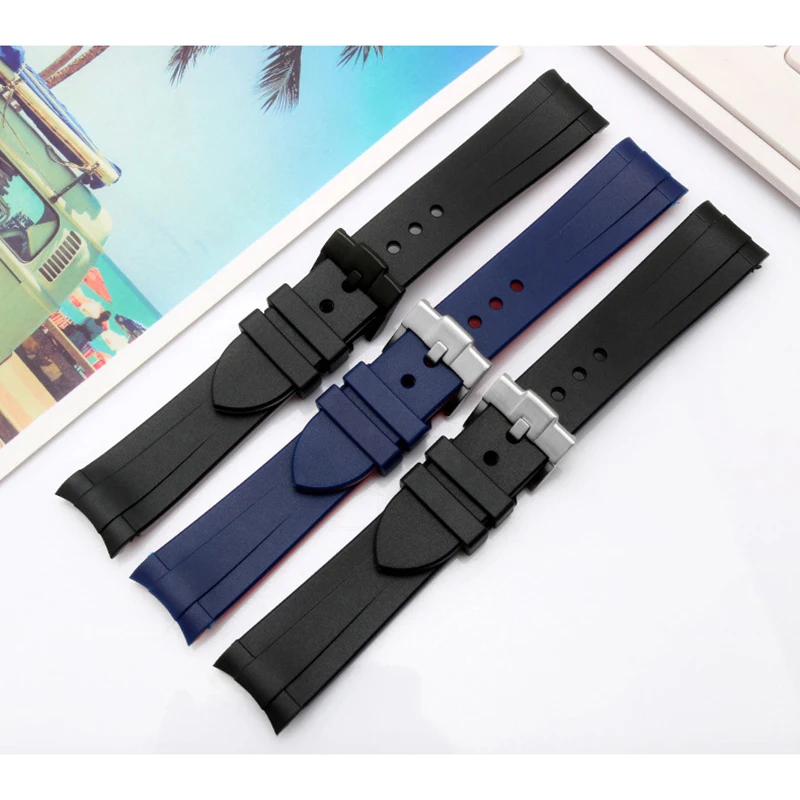 Watchband 20mm 22mm Waterproof Silicone Strap Arc Plate blue black Diving sports Watch Band Strap