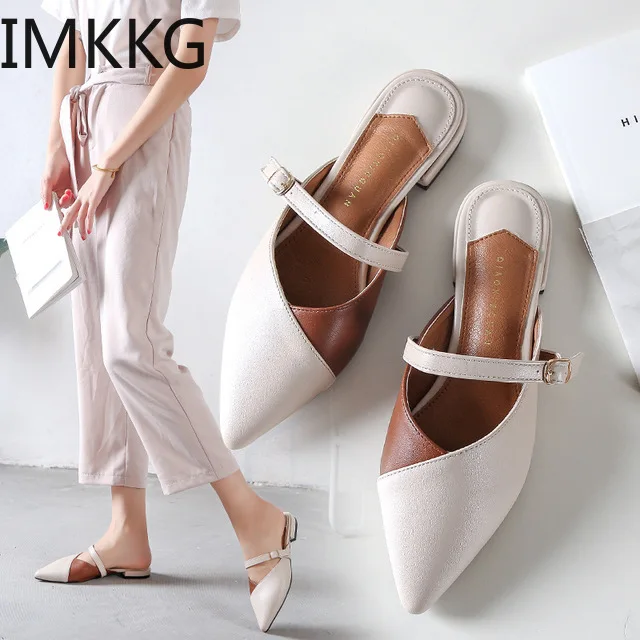 Женские Классические Шлепанцы из ПУ кожи уличные шлепанцы на низком каблуке