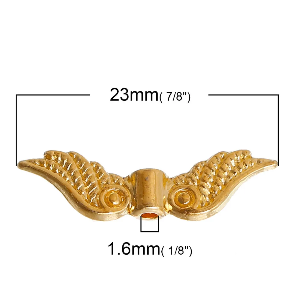 DoreenBeads цинковый сплав золотистый разделитель бусины с рисунком крыла DIY Результаты 23 мм x 7 мм(2/"), отверстие: около 1,6 мм, 100 шт