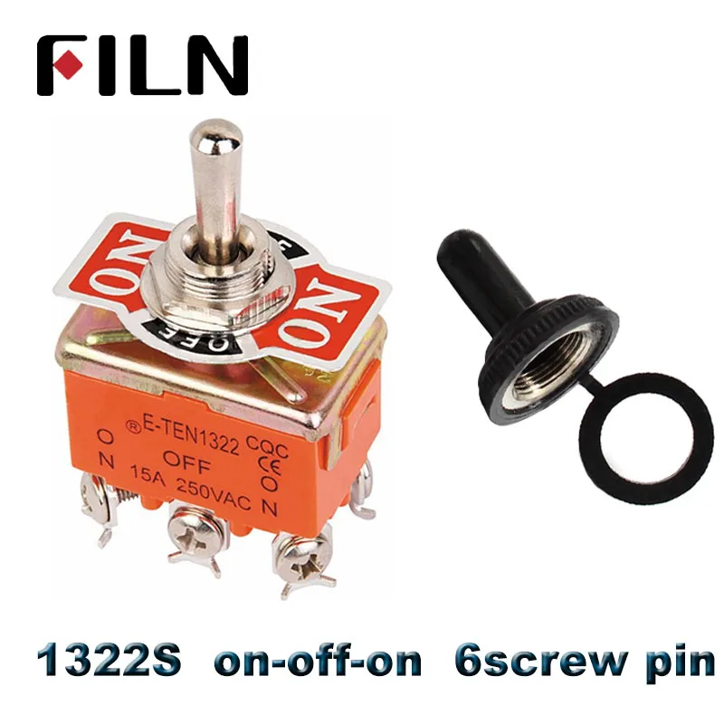 1322S ON-OFF-ON 15A 250V ВКЛ.-ВЫКЛ. Вкл.-ВЫКЛ.-ВКЛ. SPST SPDT DPDT рокер питания тумблер Водонепроницаемый Колпачок - Color: 1322S ON-OFF-ON