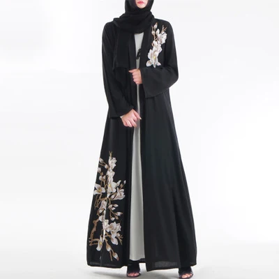 Женское мусульманское платье с вышивкой Abaya длинное черное для выпускного вечера