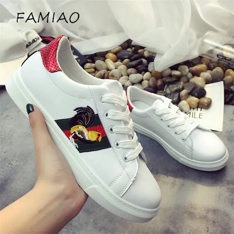 Весенние белые с принтом птиц Кроссовки Женская повседневная обувь модная на