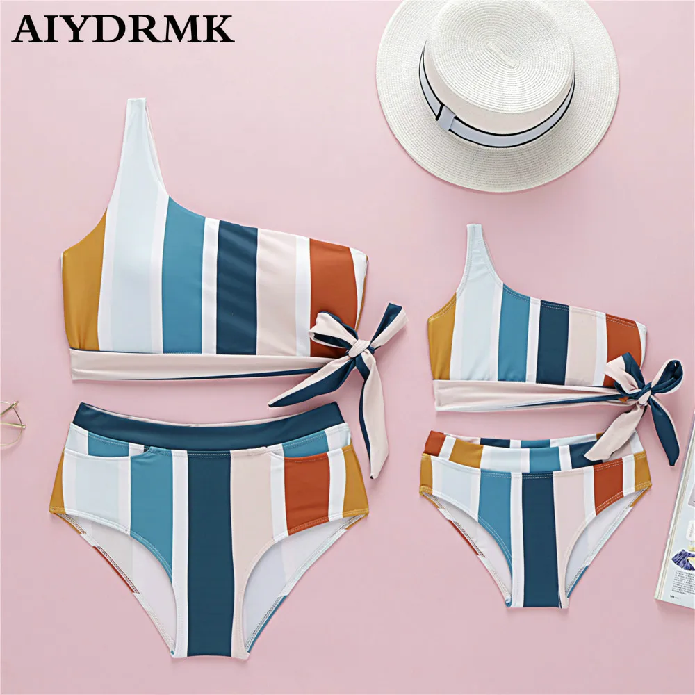 Купальники Mommy and Me одинаковые купальники в полоску для всей семьи Пляжное
