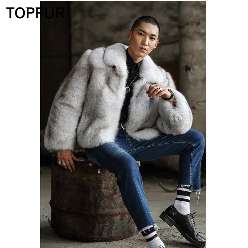Мужская куртка с натуральным лисьим мехом белая воротником из натуральной кожи