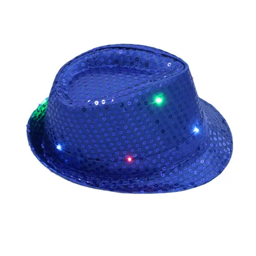 Темно-синий Мужские Горячая мигающий светодиод Fedora Шляпа с пайетками нарядное платье Танцевальная Вечеринка шляпа - Цвет: Темно-синий