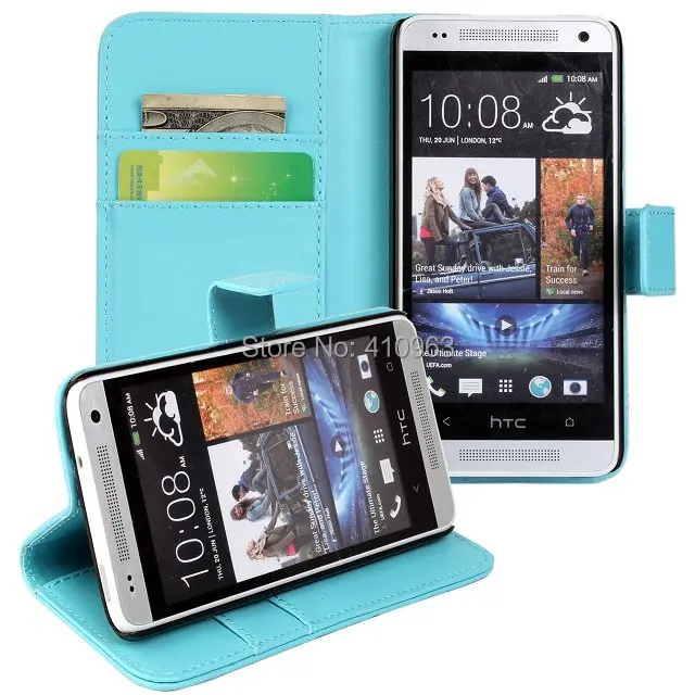 10pcs/lot pu leather wallet phone case with for HTC one m4 mini |
