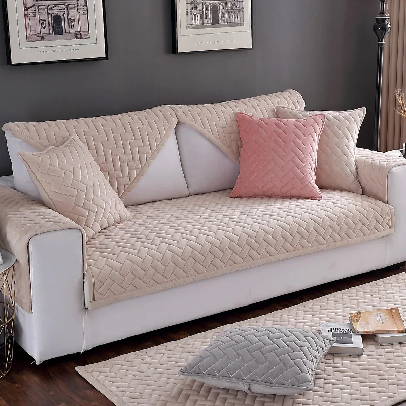 Чехлы для дивана в гостиную мягкие плюшевые наволочки серого кофейного бежевого