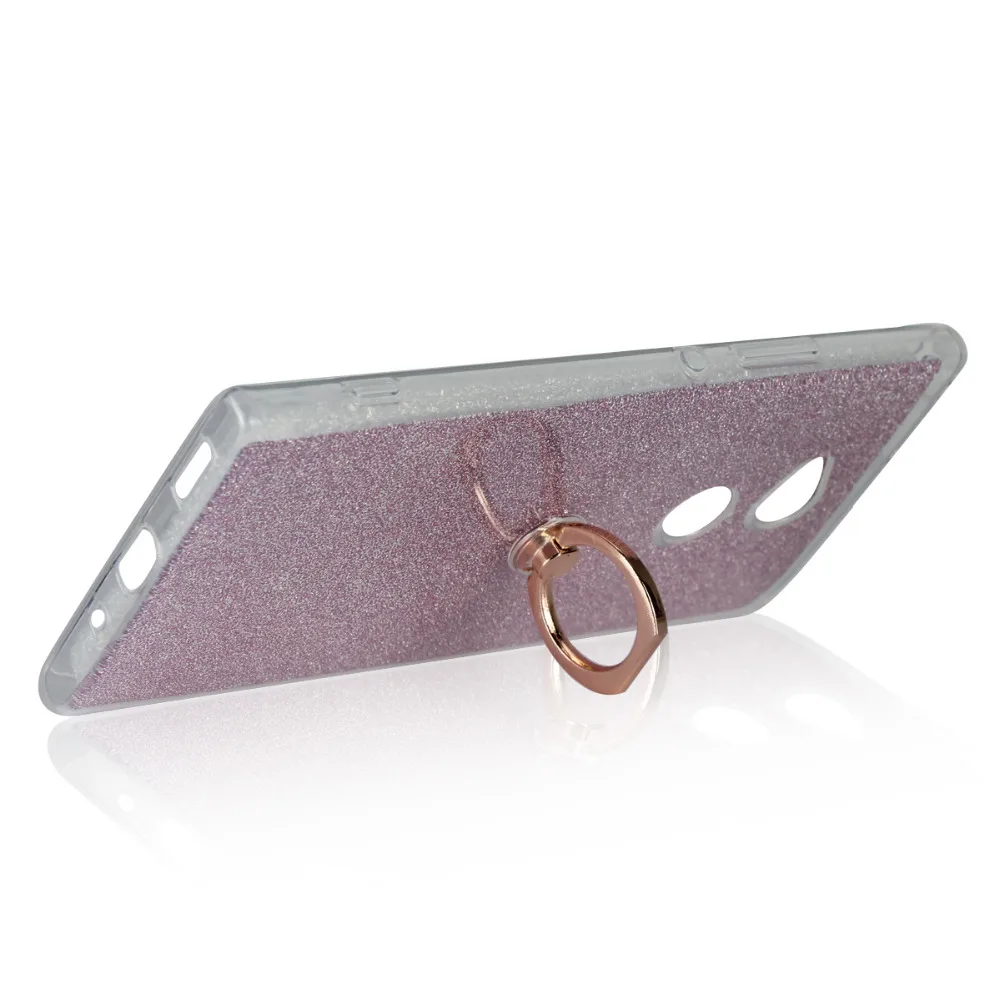 Cover Phone Case For Sony Xperia XA2 Ultra 6.0&quot TPU Silicone Transparent Shell + Flash Glitter Powder Sticker Metal Finger Ring |