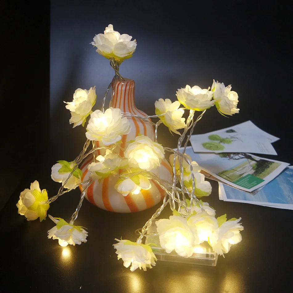 

Handmade Silk Flower String Led 5 Meter 40Leds Powered By AA Battery,Flower Garland With Led Light For Wedding Decoration,Wreath