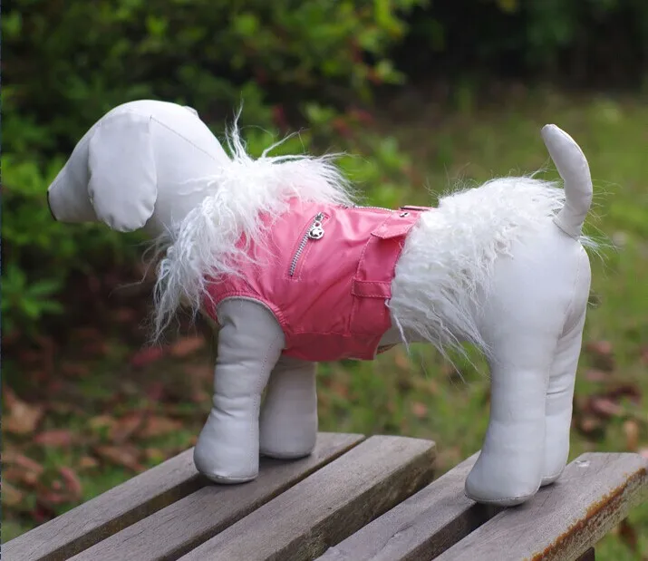 Собака питомец PU кожаное теплое платье пальто куртка ремень и молния