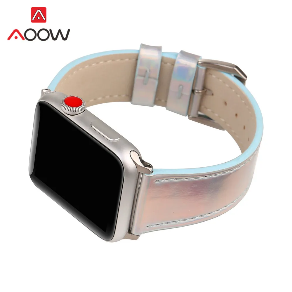Модный дисколор кожаный ремешок для часов Apple Watch iwatch 4 40 мм 44 38 42 лазерный сменный