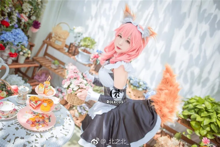 ROLECOS игра Fate Grand Order Косплей Костюм Tamamo no Mae косплей костюм одежда горничной с головной убор для женщин Косплей Костюм