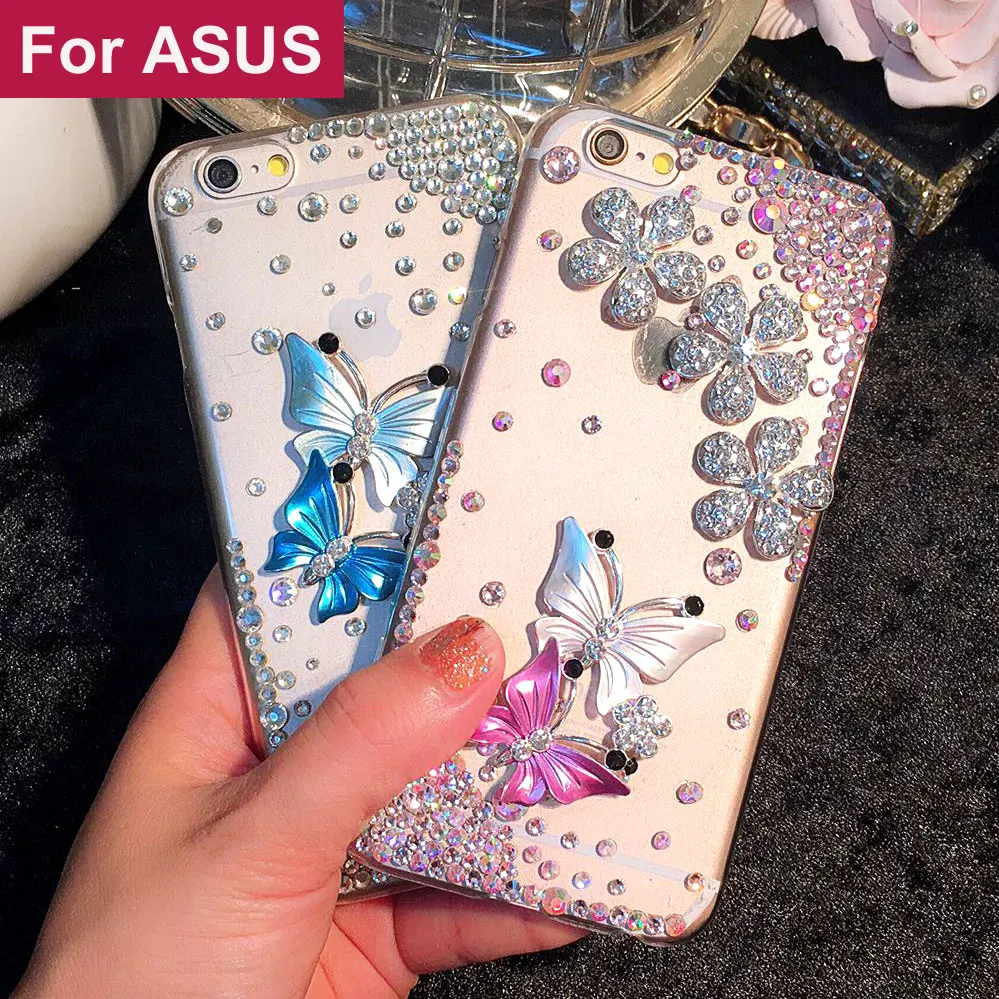 Чехол с бабочками и стразами для Asus ZenFone 3 4 Ultra Laser Max Deluxe GO Zoom Selfie Pro Live AR V | Мобильные