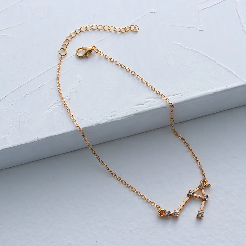 Браслет на ногу женский золотистый со знаками Зодиака и кристаллами|Анклеты| |